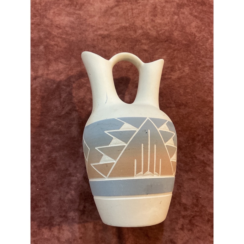 Vintage Native American Style Wedding Vase Etched Geometric‎ Pottery 9.5in